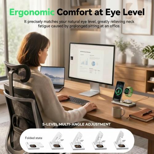 Aresh 3-in-1 Foldable Wireless Charging Station with Night Light for iPhone, Apple Watch & AirPods