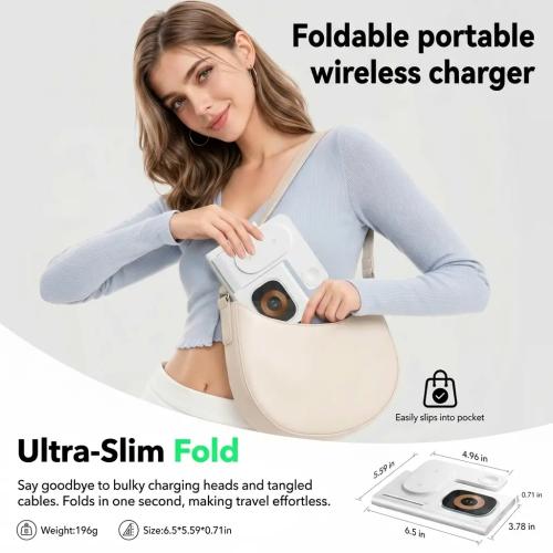 Aresh 3-in-1 Foldable Wireless Charging Station with Night Light for iPhone, Apple Watch & AirPods