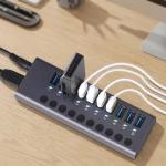 10-Port Powered USB 3.0 Hub with Individual Power Switches & Aluminum Body