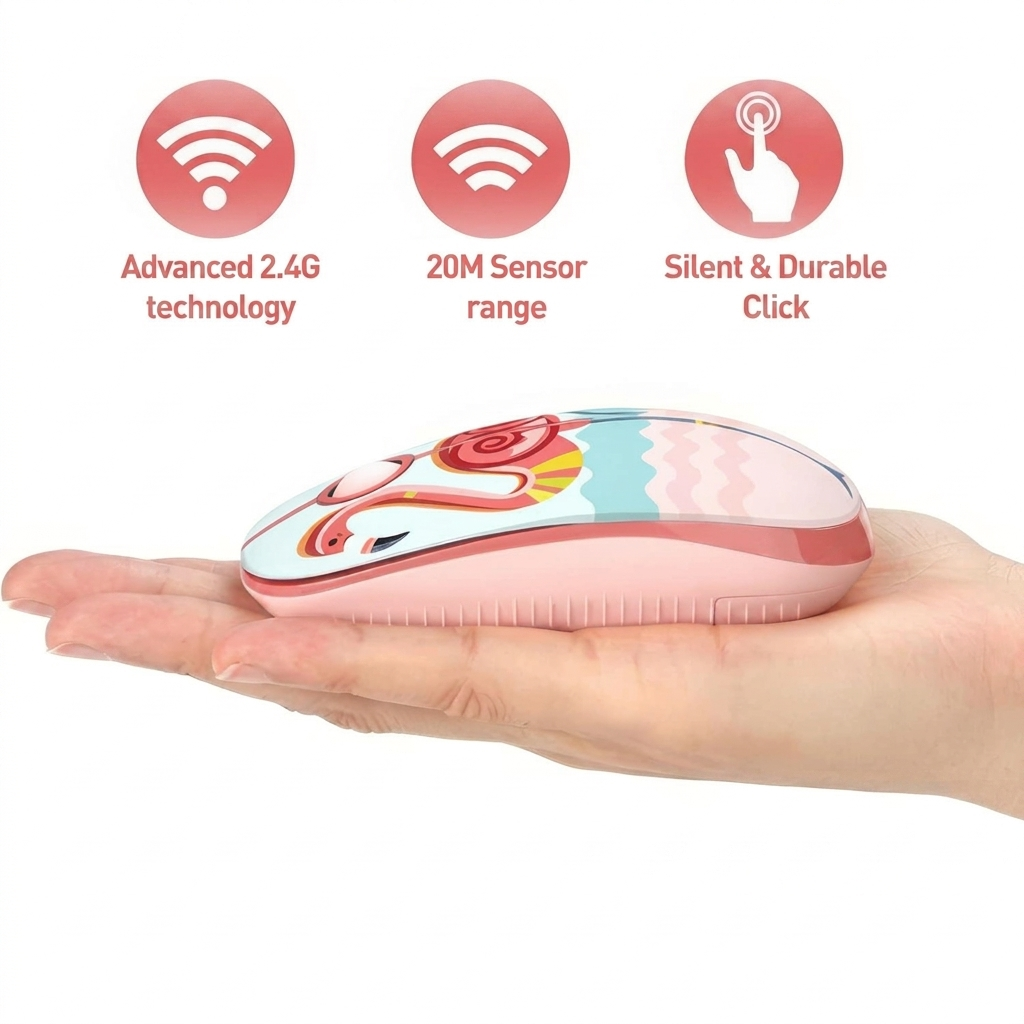 Jelly Comb Wireless Mouse with Silent Click & Nano USB Receiver - Flamingo 3