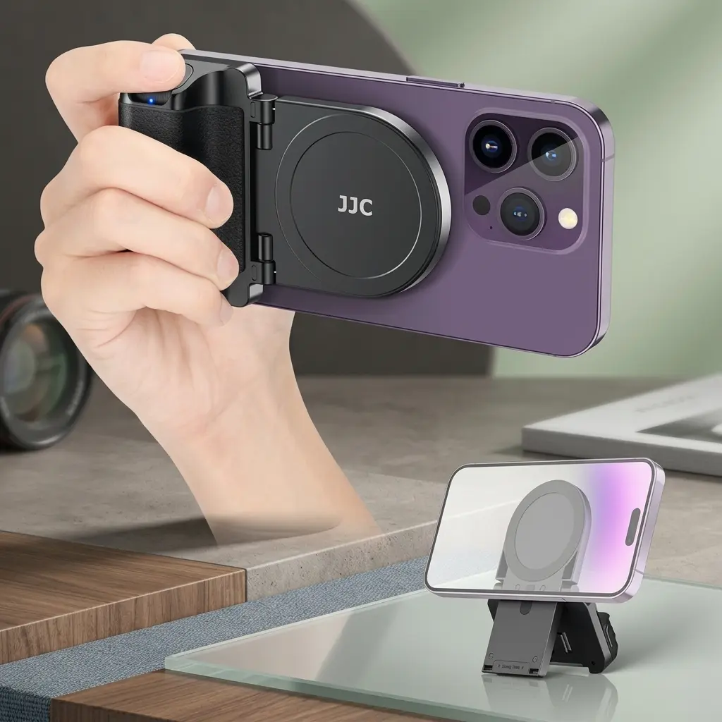 JJC Magnetic Phone Camera Grip Handle with Bluetooth Remote for MagSafe iPhones