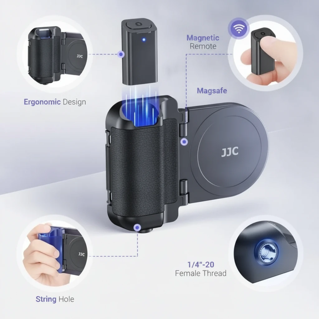 JJC Magnetic Phone Camera Grip Handle with Bluetooth Remote for MagSafe iPhones 4