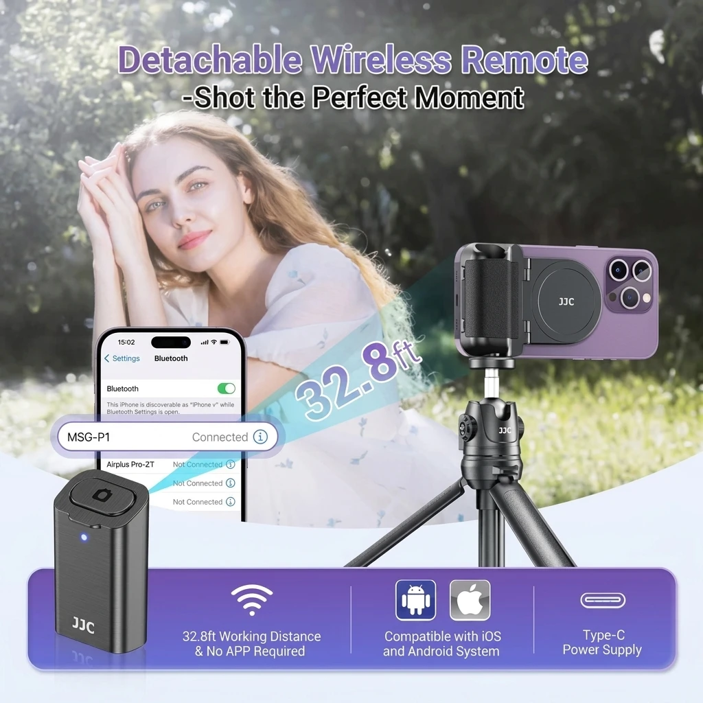 JJC Magnetic Phone Camera Grip Handle with Bluetooth Remote for MagSafe iPhones 6