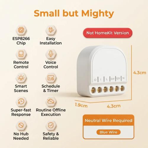 Refoss 10A Mini Smart WiFi Relay Switch - Home Assistant Compatible 1-Gang Module