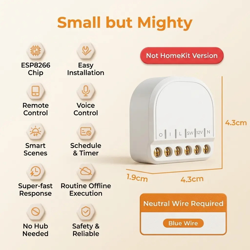 Refoss 10A Mini Smart WiFi Relay Switch - Home Assistant Compatible 1-Gang Module 3