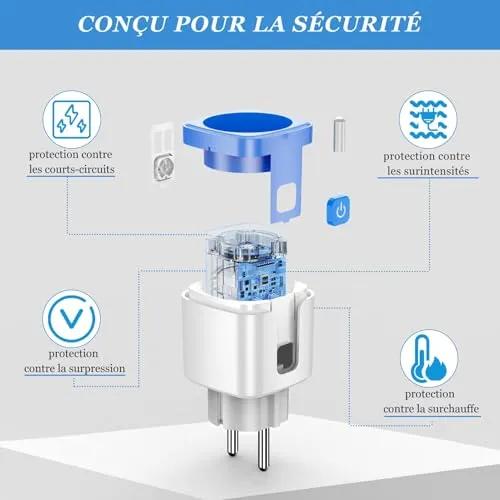 SURFOU Type E Smart WiFi Plug, 16A Programmable Socket with Remote Control & Energy Monitoring