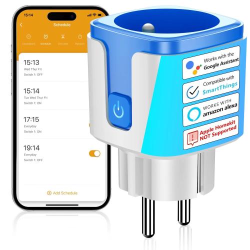 SURFOU Type E Smart WiFi Plug, 16A Programmable Socket with Remote Control & Energy Monitoring