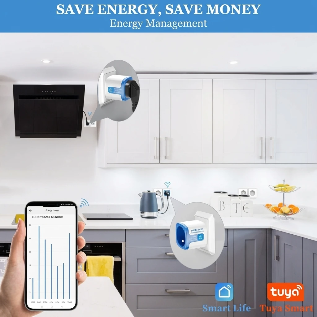 SURFOU Type E Smart WiFi Plug, 16A Programmable Socket with Remote Control & Energy Monitoring 2
