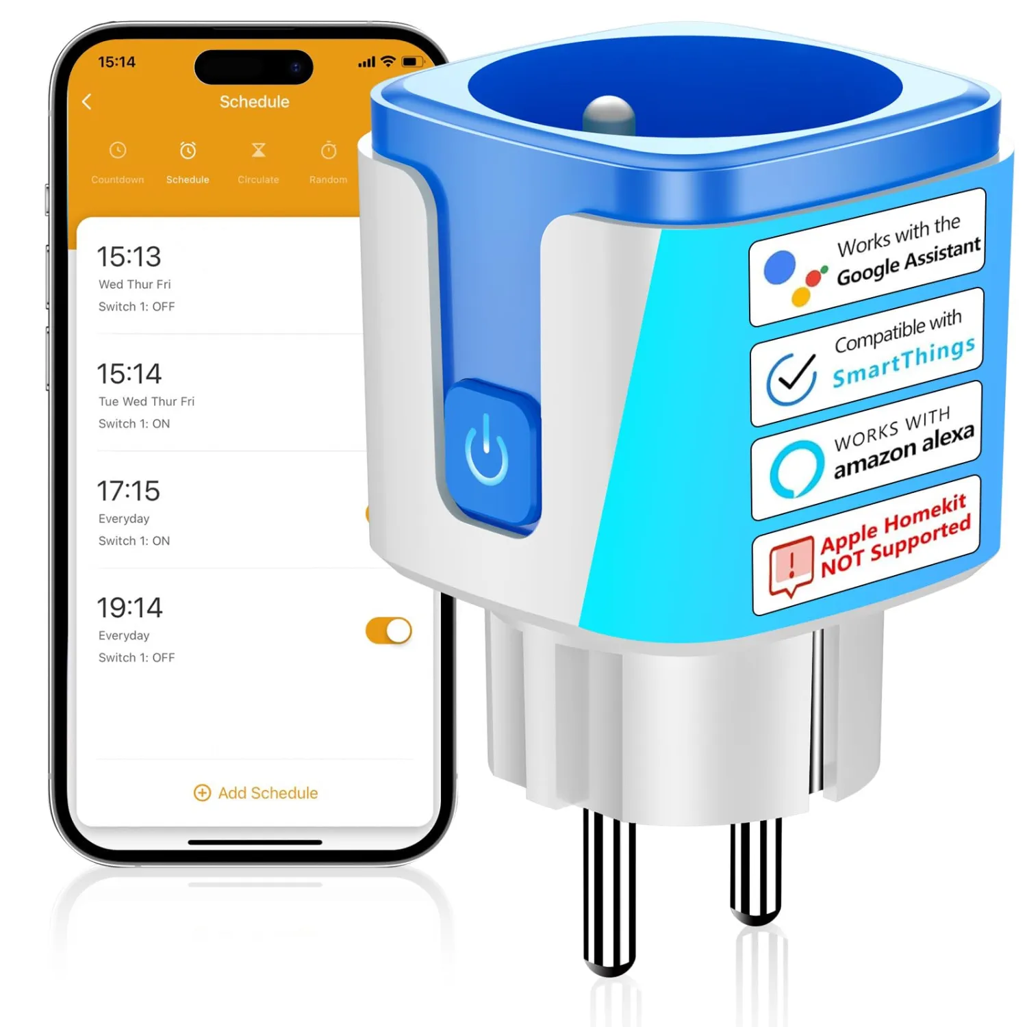 SURFOU Type E Smart WiFi Plug, 16A Programmable Socket with Remote Control & Energy Monitoring 8