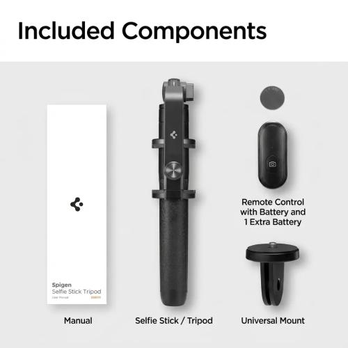 Spigen S560W 1.6m Extra Long Bluetooth Selfie Stick & Tripod Stand - Black