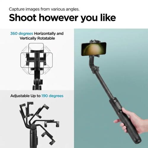 Spigen S560W 1.6m Extra Long Bluetooth Selfie Stick & Tripod Stand - Black