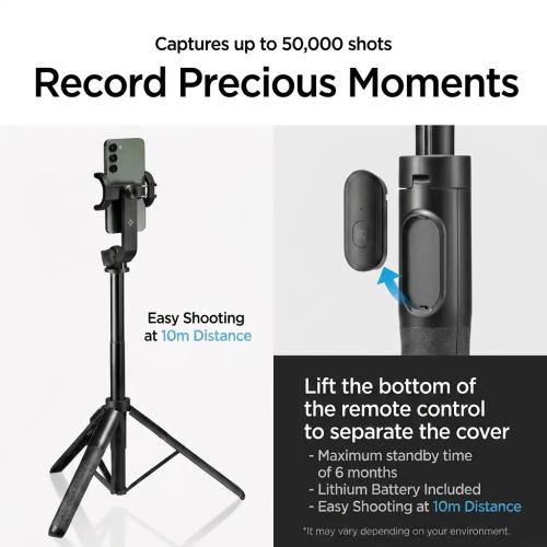 Spigen S560W 1.6m Extra Long Bluetooth Selfie Stick & Tripod Stand - Black