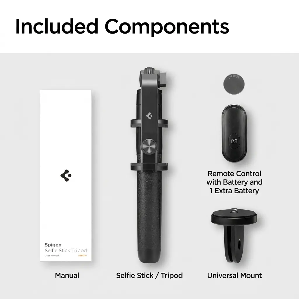 Spigen S560W 1.6m Extra Long Bluetooth Selfie Stick & Tripod Stand - Black 2