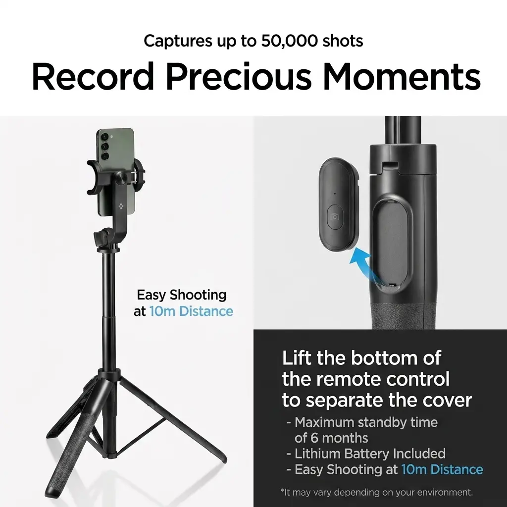 Spigen S560W 1.6m Extra Long Bluetooth Selfie Stick & Tripod Stand - Black 6