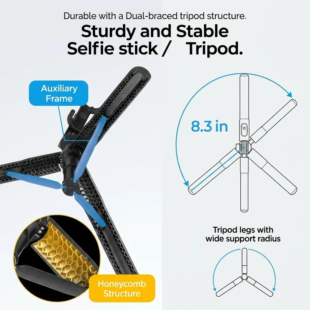 Spigen S560W 1.6m Extra Long Bluetooth Selfie Stick & Tripod Stand - Black 7