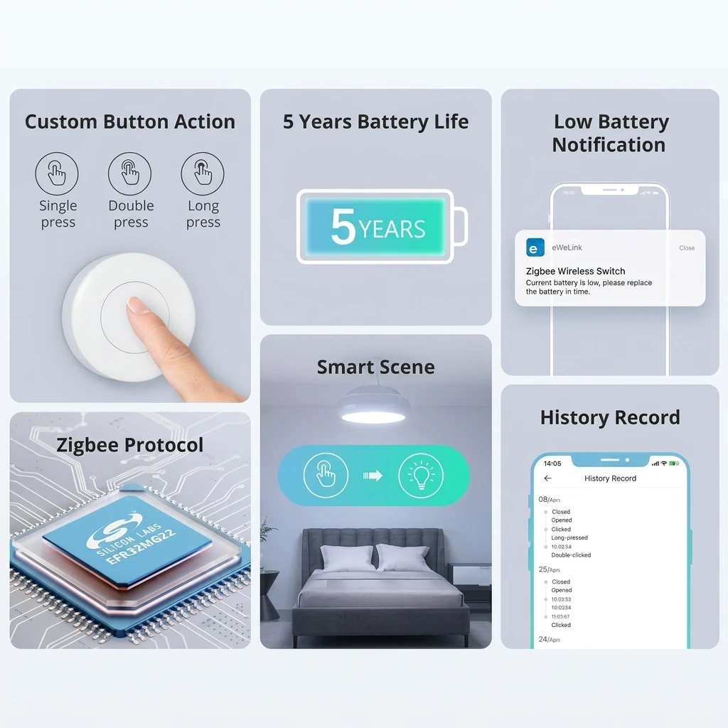 SONOFF SNZB-01P Zigbee Wireless Smart Switch - Programmable Push Button 3