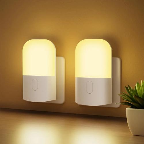 GRIFEMA Pack of 2 Night Light Socket with Twilight Sensor, 3-Level Dimmable (2700 K Warm White), Children's Night Light for Bedroom, Stairs, Kitchen, 0.5 W Energy Saving & Child Safe