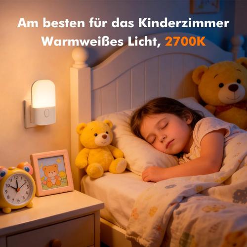 GRIFEMA Pack of 2 Night Light Socket with Twilight Sensor, 3-Level Dimmable (2700 K Warm White), Children's Night Light for Bedroom, Stairs, Kitchen, 0.5 W Energy Saving & Child Safe