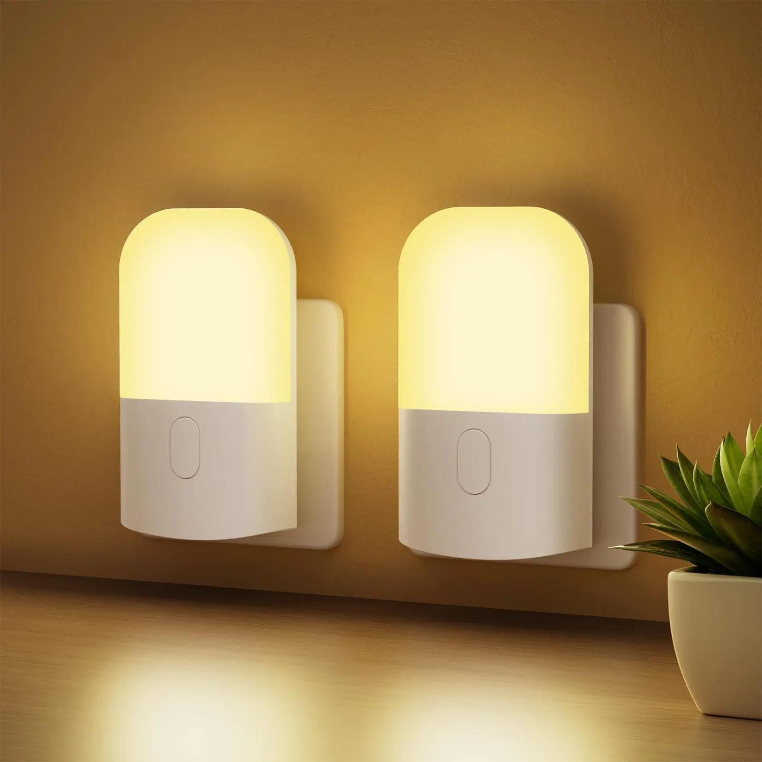 GRIFEMA Pack of 2 Night Light Socket with Twilight Sensor, 3-Level Dimmable (2700 K Warm White), Children's Night Light for Bedroom, Stairs, Kitchen, 0.5 W Energy Saving & Child Safe