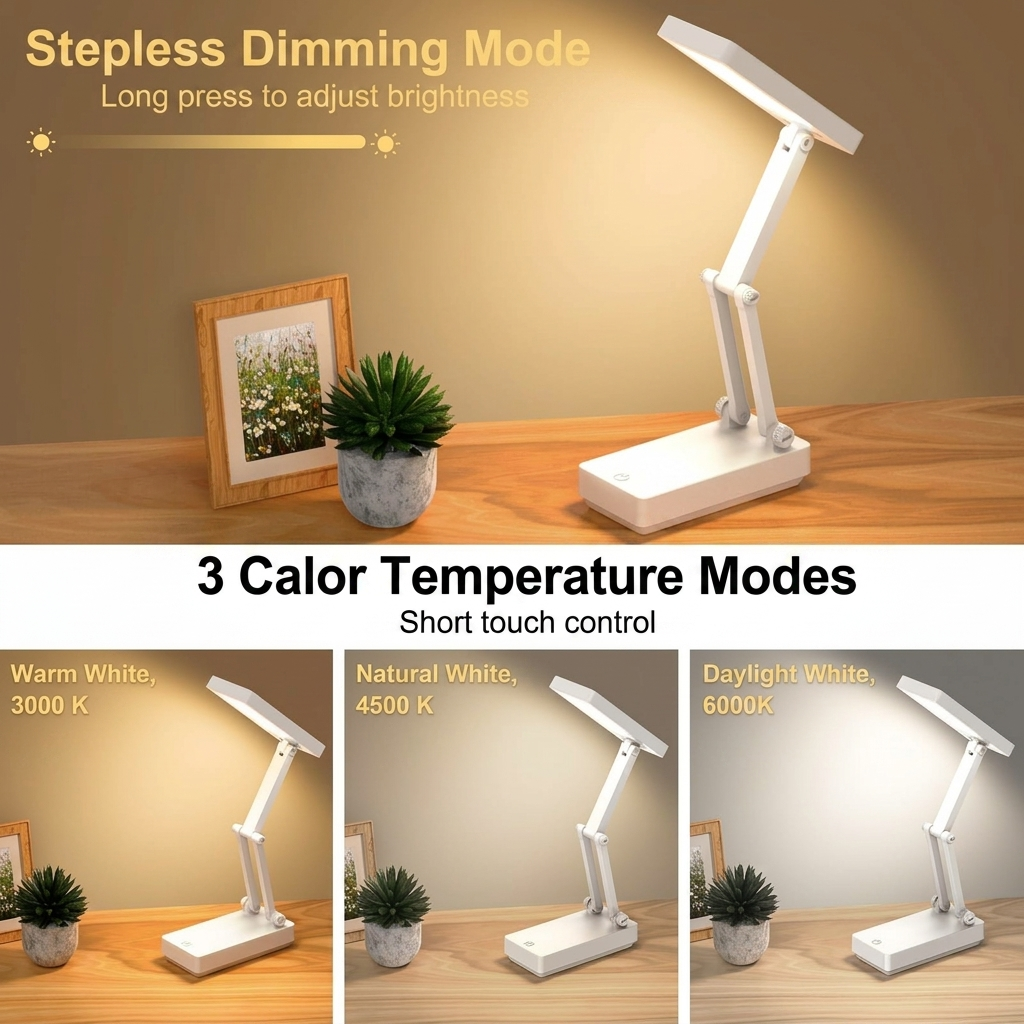 Suright LED Table Lamp, Wireless Battery Desk Lamp, Foldable Touch Control 3