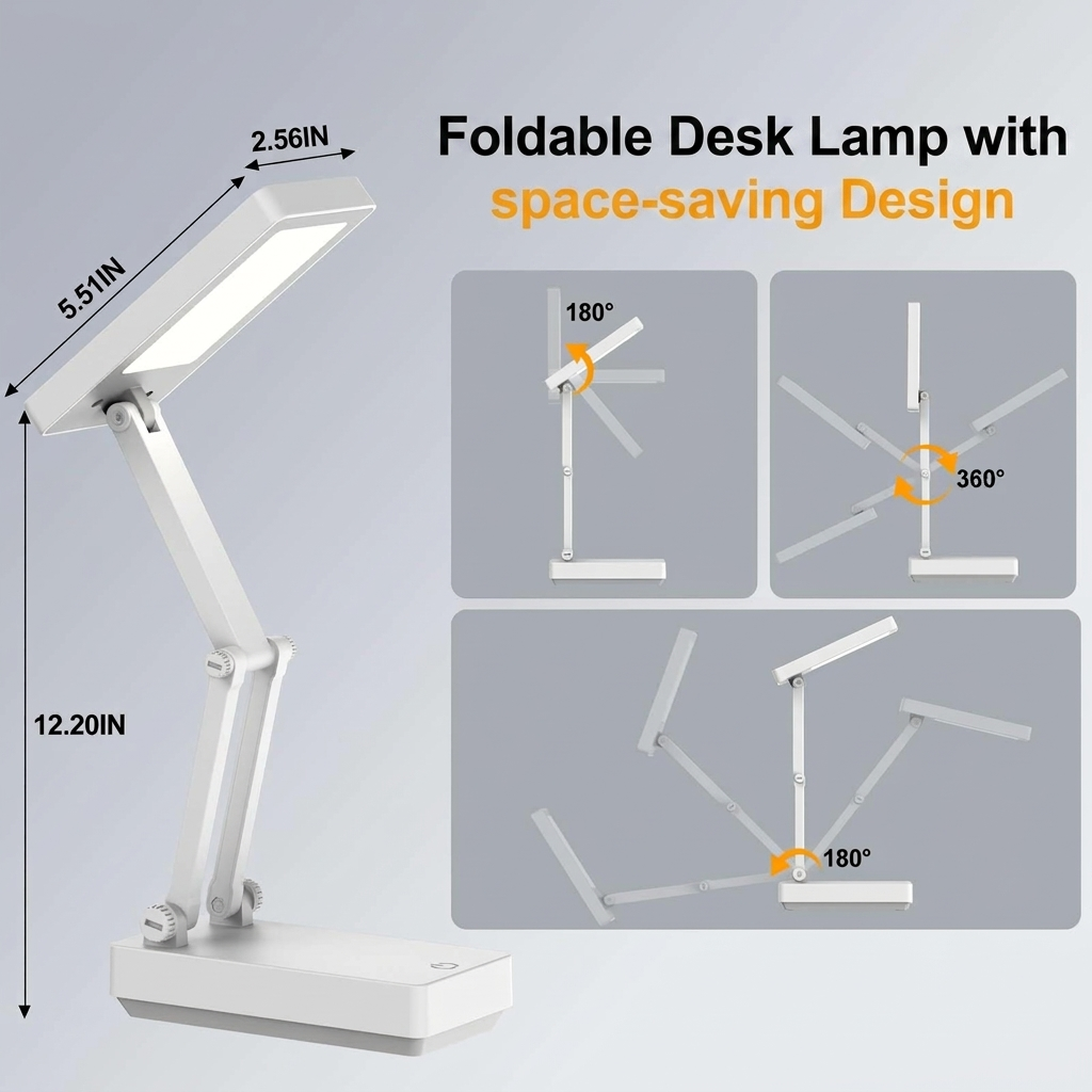 Suright LED Table Lamp, Wireless Battery Desk Lamp, Foldable Touch Control 5