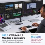 UGREEN USB-C KVM Switch 2-PC 2-Monitor 4K@60Hz with 4x USB 3.0 Ports & PD 100W Power Supply