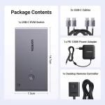 UGREEN USB-C KVM Switch 2-PC 2-Monitor 4K@60Hz with 4x USB 3.0 Ports & PD 100W Power Supply