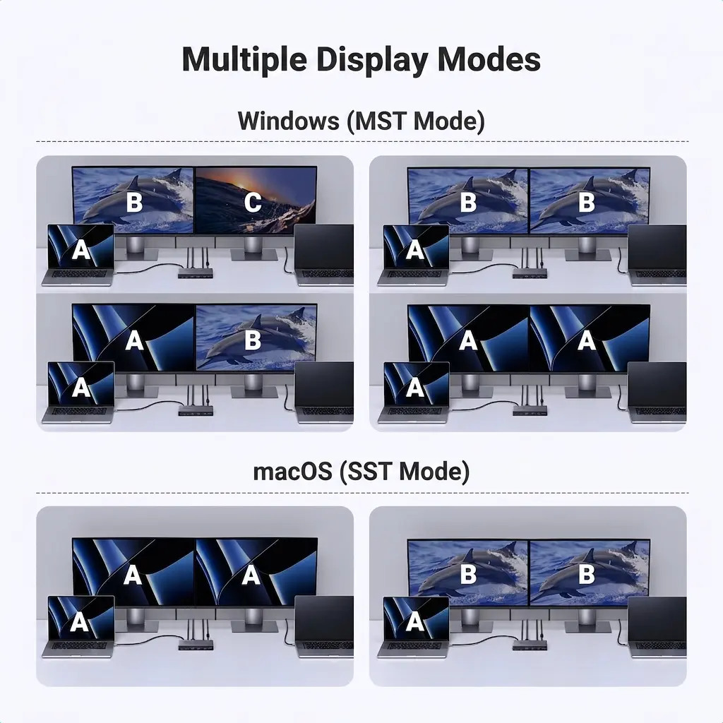 UGREEN USB-C KVM Switch 2-PC 2-Monitor 4K@60Hz with 4x USB 3.0 Ports & PD 100W Power Supply 6