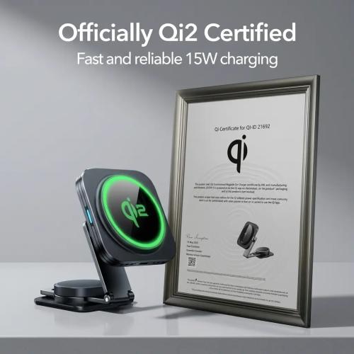 ESR Qi2 Certified 15W MagSafe Dashboard Car Charger Mount for iPhone 16/15/14/13/12