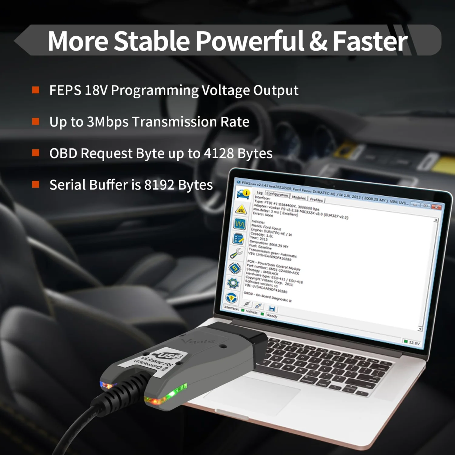 VGATE vLinker FS USB FORScan OBD2 Adapter with HS/MS-CAN Auto Switch 4