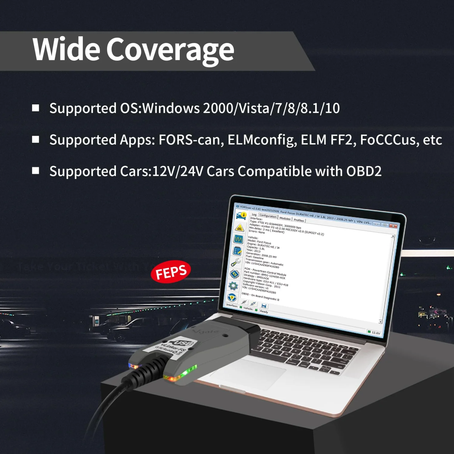 VGATE vLinker FS USB FORScan OBD2 Adapter with HS/MS-CAN Auto Switch 6