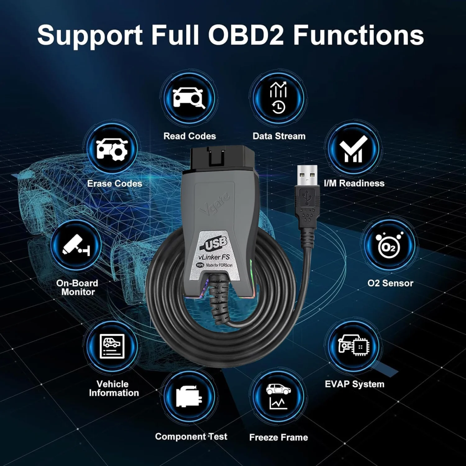 VGATE vLinker FS USB FORScan OBD2 Adapter with HS/MS-CAN Auto Switch 8
