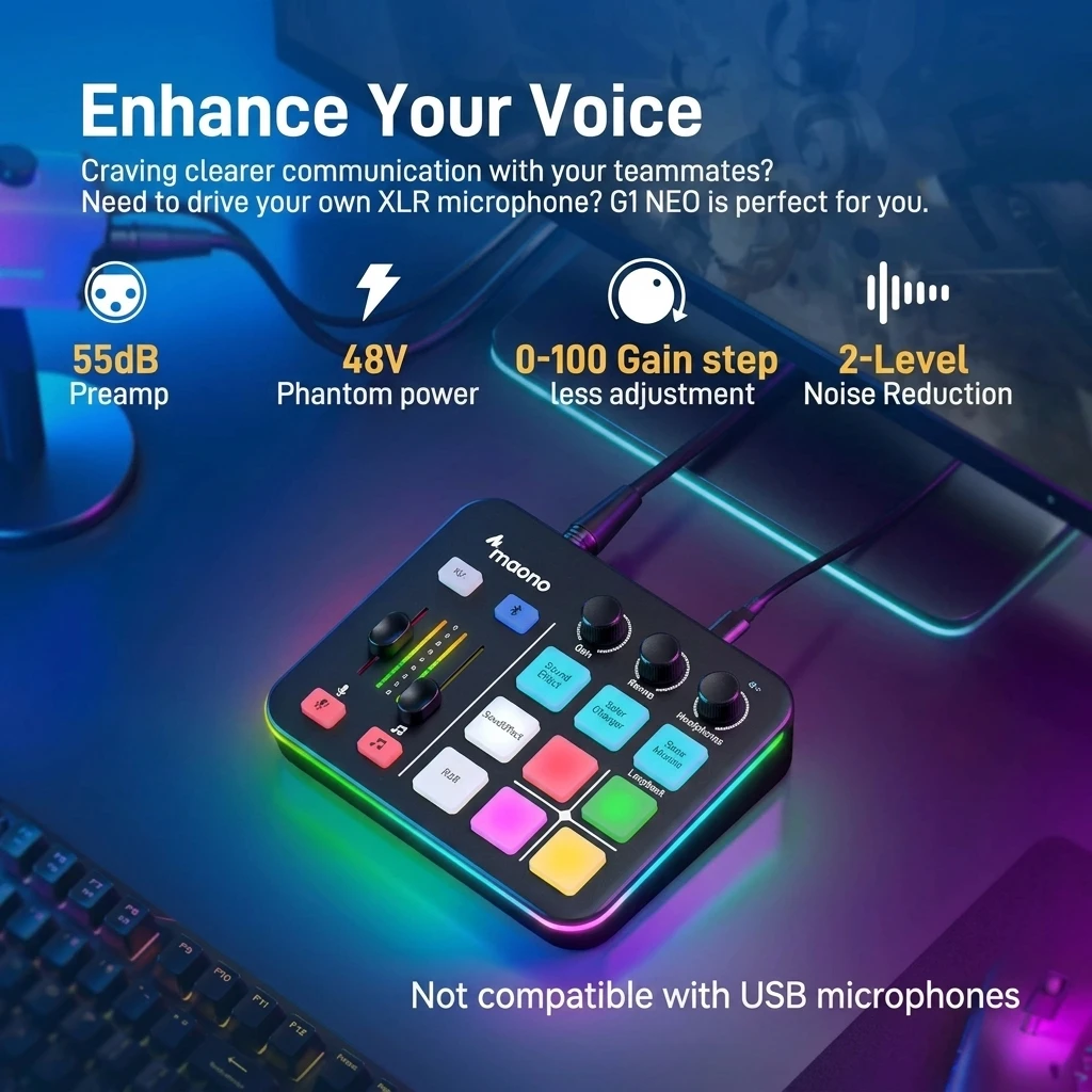 MAONO G1 Neo Gaming Audio Mixer & XLR Interface with RGB Lighting 2