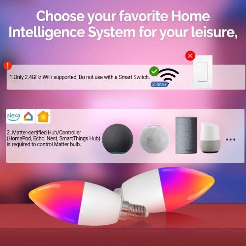 MOES Smart Matter E14 LED Bulb - RGBCW WiFi Dimmable Lamp with Music Sync