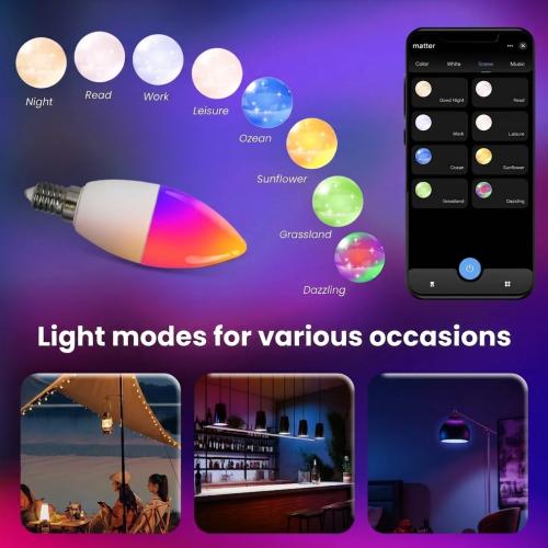 MOES Smart Matter E14 LED Bulb - RGBCW WiFi Dimmable Lamp with Music Sync