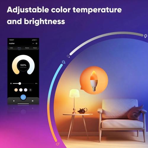 MOES Smart Matter E14 LED Bulb - RGBCW WiFi Dimmable Lamp with Music Sync