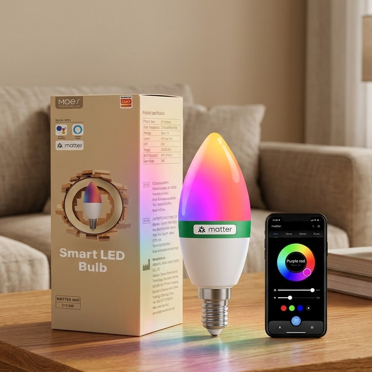 MOES Smart Matter E14 LED Bulb - RGBCW WiFi Dimmable Lamp with Music Sync