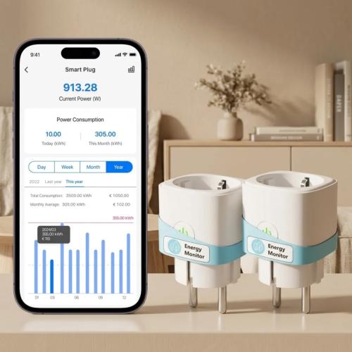 Meross Smart WiFi Plug with Energy Monitoring - 16A Timer Socket, 2-Pack