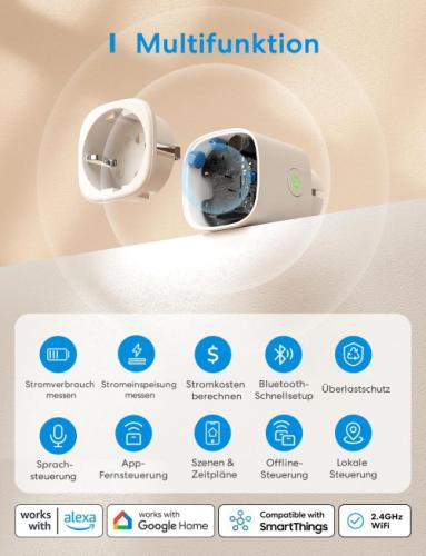 Meross Smart WiFi Plug with Energy Monitoring - 16A Timer Socket, 2-Pack