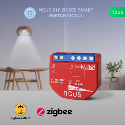 NOUS B1Z ZigBee 3.0 Smart Switch Module, 1-Channel Dry Contact Relay with Power Monitoring