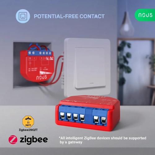 NOUS B1Z ZigBee 3.0 Smart Switch Module, 1-Channel Dry Contact Relay with Power Monitoring