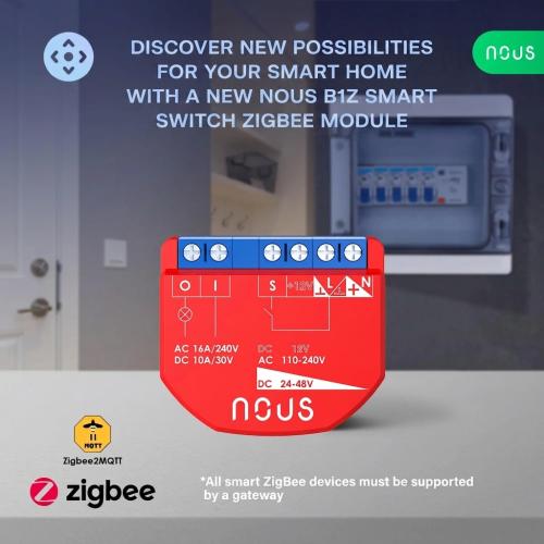 NOUS B1Z ZigBee 3.0 Smart Switch Module, 1-Channel Dry Contact Relay with Power Monitoring