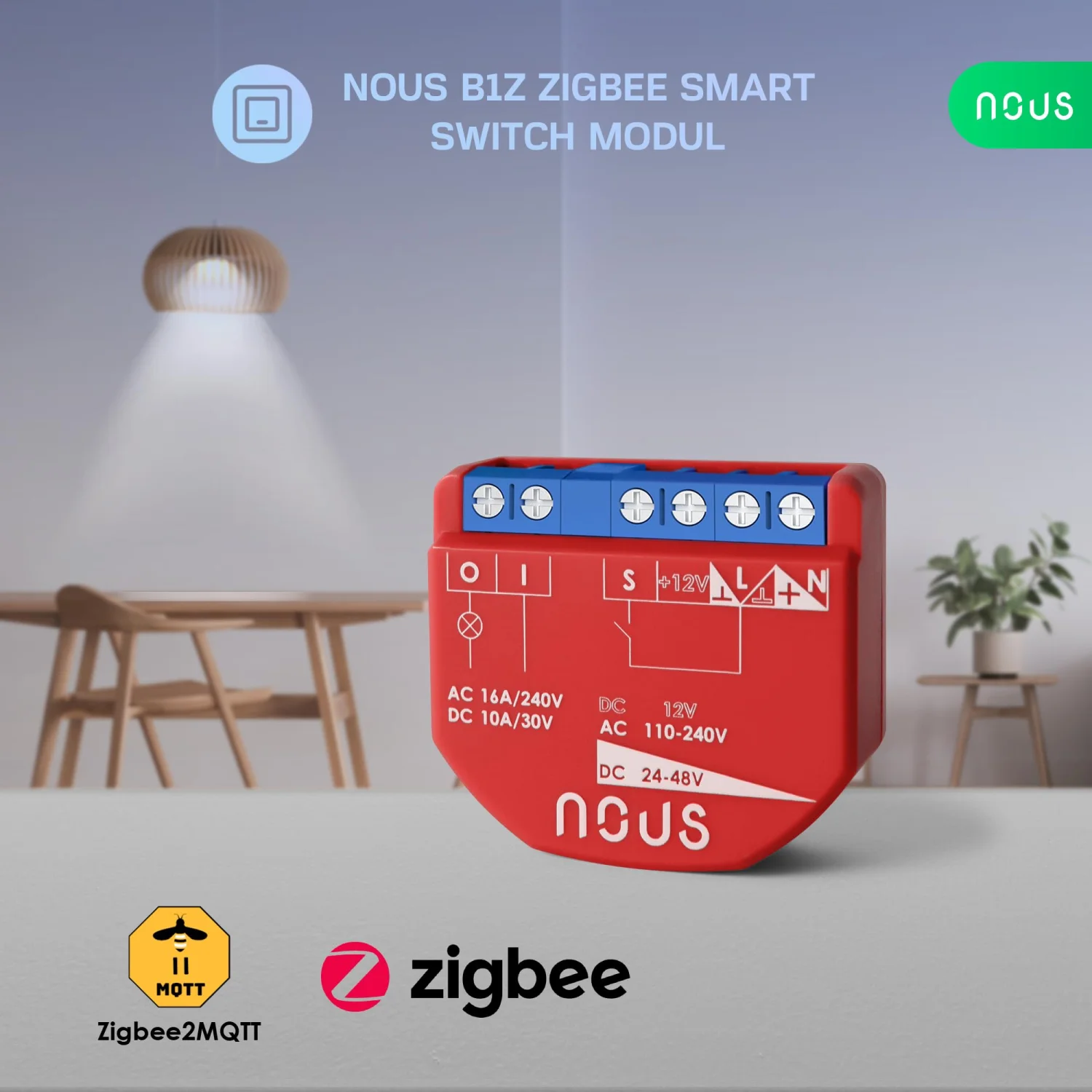 NOUS B1Z ZigBee 3.0 Smart Switch Module, 1-Channel Dry Contact Relay with Power Monitoring 2