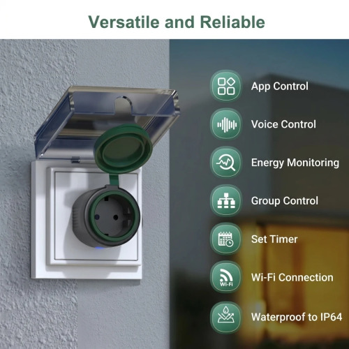 EIGHTREE IP64 Waterproof Outdoor Smart WiFi Socket with Power Monitoring - 16A