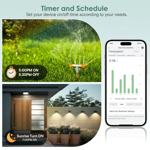 EIGHTREE IP64 Waterproof Outdoor Smart WiFi Socket with Power Monitoring - 16A