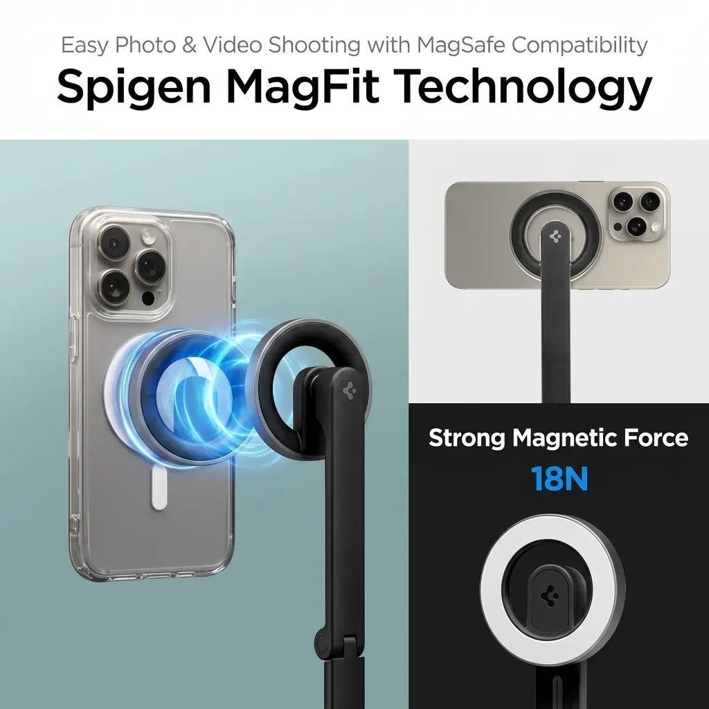Spigen S571W MagSafe Selfie Stick & Tripod with Bluetooth Remote - Black 3