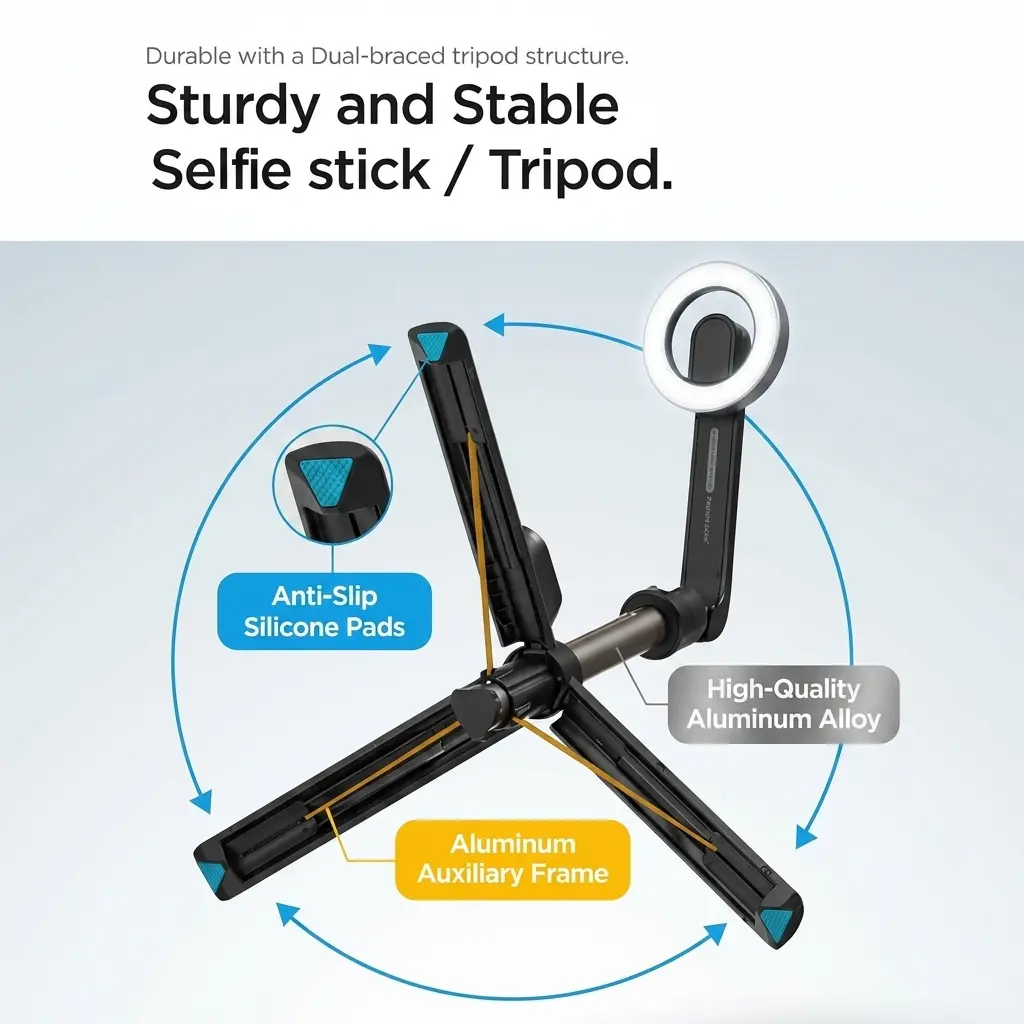 Spigen S571W MagSafe Selfie Stick & Tripod with Bluetooth Remote - Black 6