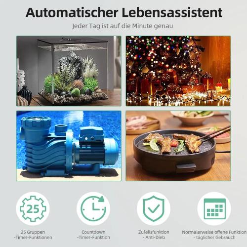 Digital Timer Made to Measure German Version Socket with 25 Configurable Weekly Day and Minute Programmes, LCD Display Digital Electric Timer for Indoor 3680 W Pack of 2