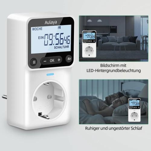 Digital Timer Made to Measure German Version Socket with 25 Configurable Weekly Day and Minute Programmes, LCD Display Digital Electric Timer for Indoor 3680 W Pack of 2