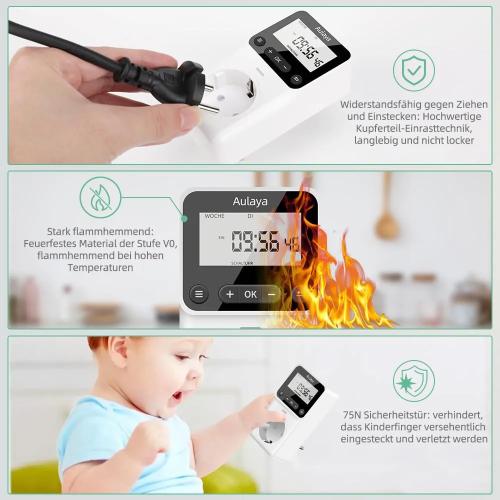 Digital Timer Made to Measure German Version Socket with 25 Configurable Weekly Day and Minute Programmes, LCD Display Digital Electric Timer for Indoor 3680 W Pack of 2
